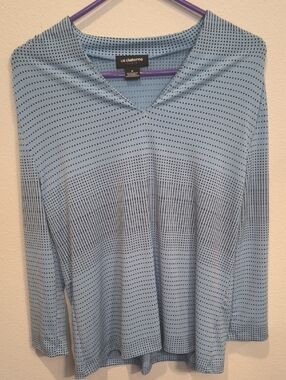 Liz Claiborne Blue Dot Print V-Neck Blouse Career Medium